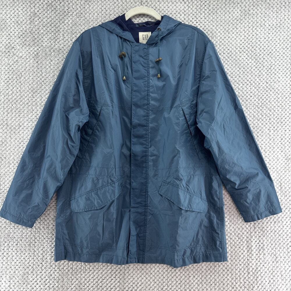 Vintage Gap Rain Jacket Mens Small Blue Full Zip Pockets Mesh Lining